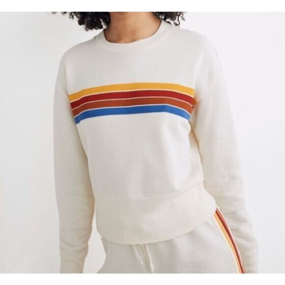 Madewell Tops - Madewell Womens Crewneck Rainbow Inset Crop Sweatshirt Cream Medium